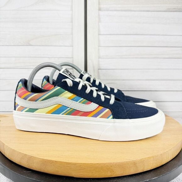 Vans SK8 Low Reissue Retro Stripes Lace Up Sneakers Blue Multi 8 Men 9.5 Women - Picture 2 of 10